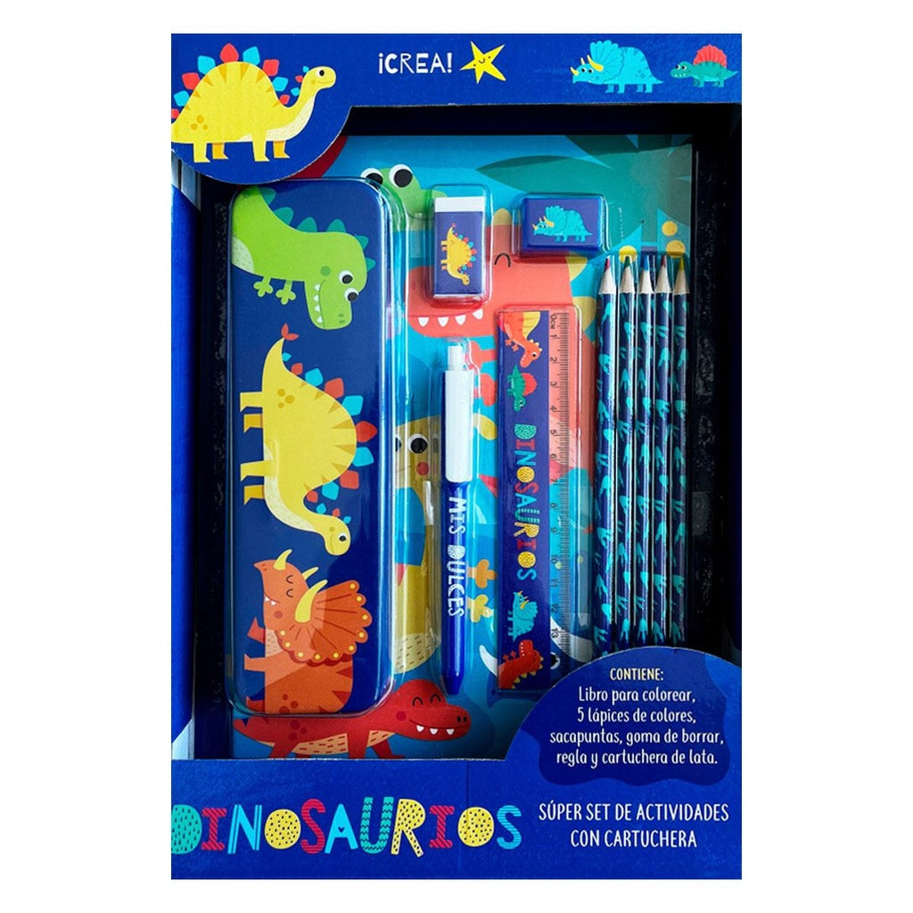 Crea! Dinosaurios. Súper set de actividades con cartuchera | Agua de Mayo