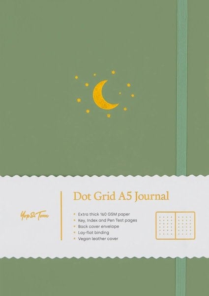 Cuaderno luna y estrellas verde claro punteado | Yop & Tom
