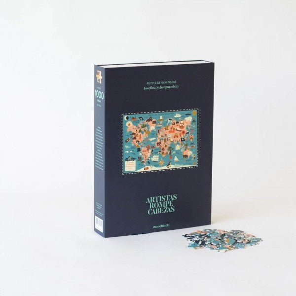 Puzzle 50 x 70 cms. 1000 piezas. Mapa ilustrado del mundo | JOSEFINA SCHARGORODSKY