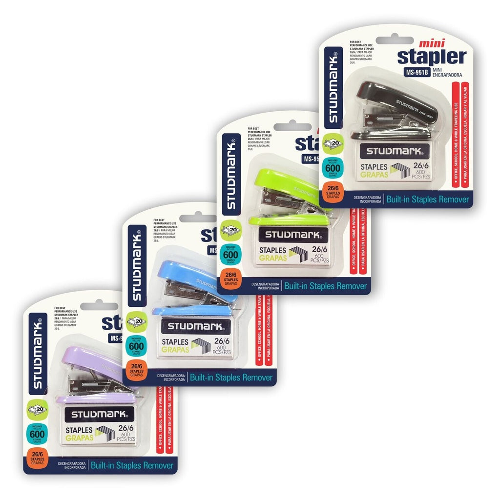 Engrapadora mini con grapas 26/6 surtida en 4 colores
| PAPELERÍA