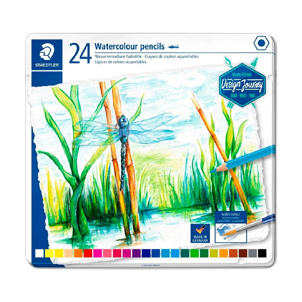 Caja de metal con 24 Lápices de colores Staedtler acuarelables | PAPELERÍA