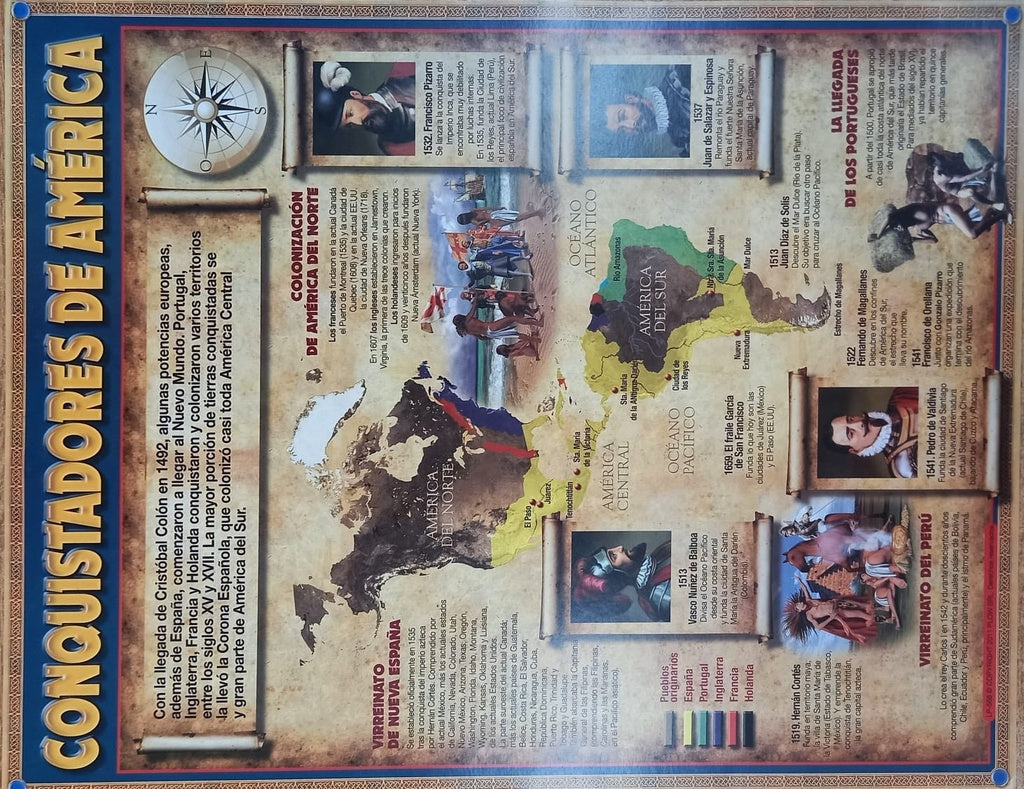 LAMINA - CONQUISTADORES DE AMERICA | Carton 43x56