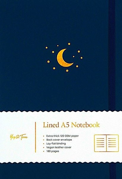 Cuaderno Luna y estrellas (Azul oscuro, con renglones) | Yop & Tom