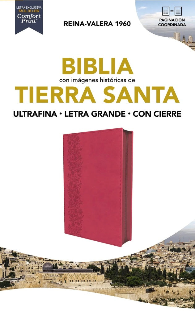 Biblia RVR 1960, Tierra Santa, Ultrafina Letra Grande, Con Cierre (Rosada) | SIN ASIGNAR