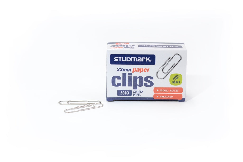 Clips plateados Studmark 33 mm, pack 100 | PAPELERÍA