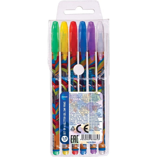 Lapiceras gel glitter, pack 6 colores | PAPELERÍA