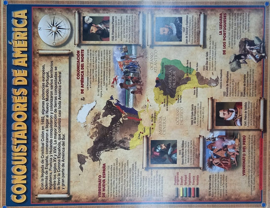 LAMINA - CONQUISTADORES DE AMERICA | Carton 43x56