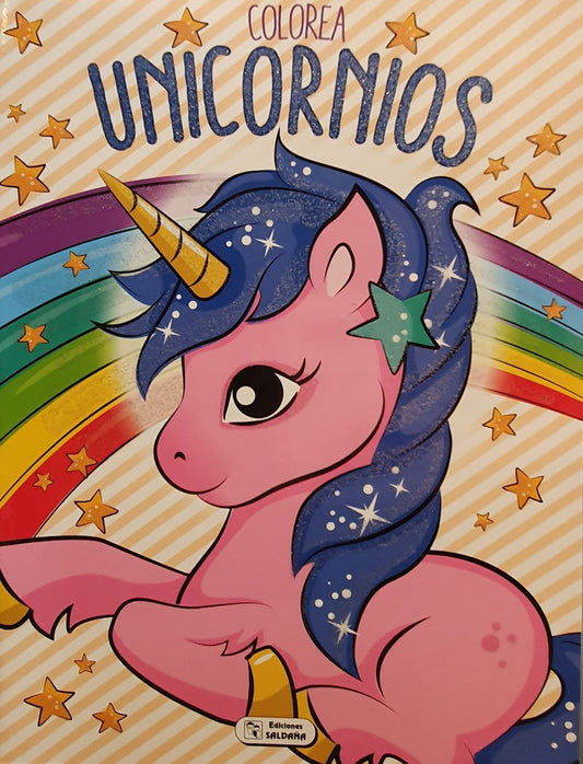 Colorea unicornios. Pelo azul | Editorial Saldaña